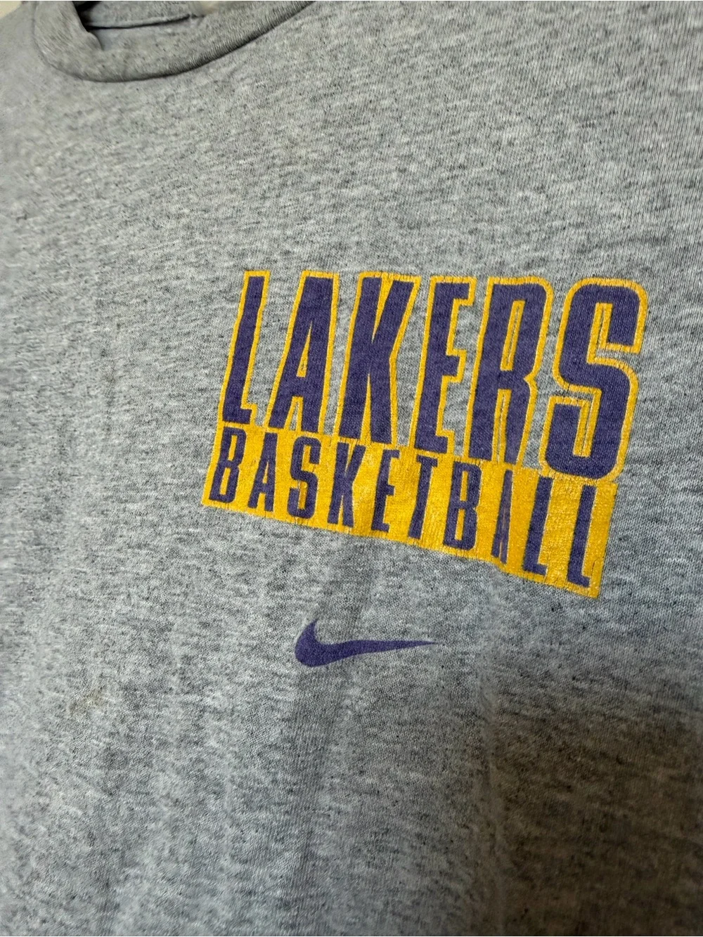 Nike Gray Lakers Basketball T-Shirt with Purple & Gold Logo